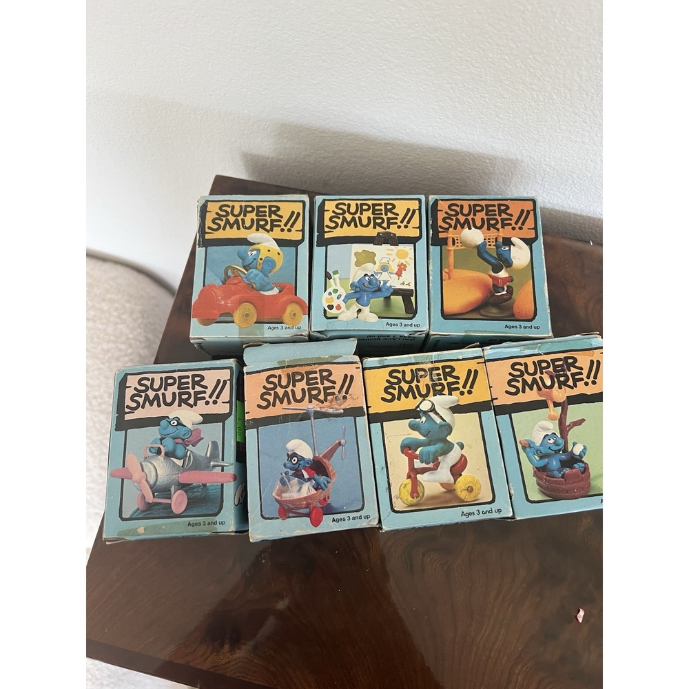 Lot Of 7 MIB Vintage Super Smurfs Figures Mint In Box Gargamel Schleich. 15